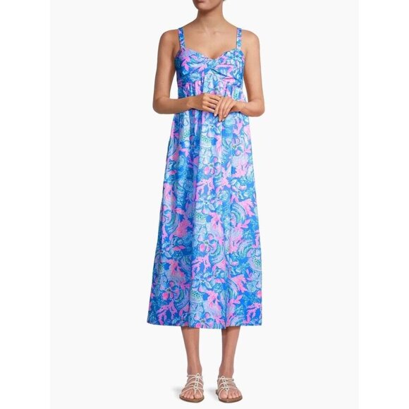 Lilly Pulitzer Dresses & Skirts - Lilly Pulitzer Azora Blue Sitting Seaside Cotton Midi Dress Size 10